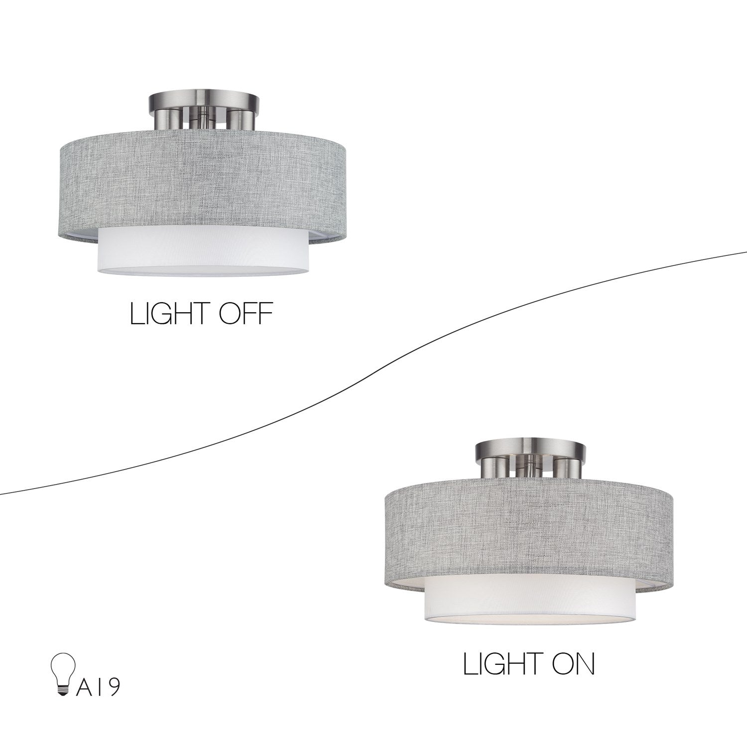 3 Light Brushed Nickel Large Semi-Flush With Hand Crafted Urban Gray