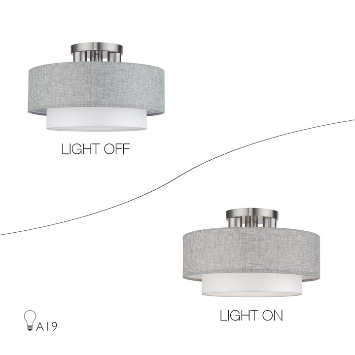 3 Light Brushed Nickel Large Semi-Flush With Hand Crafted Urban Gray