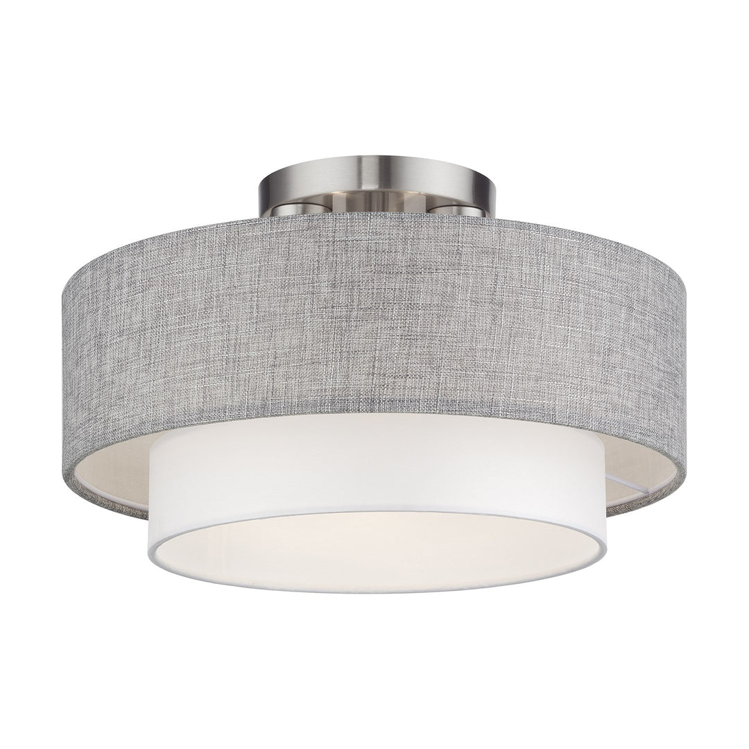 3 Light Brushed Nickel Large Semi-Flush With Hand Crafted Urban Gray