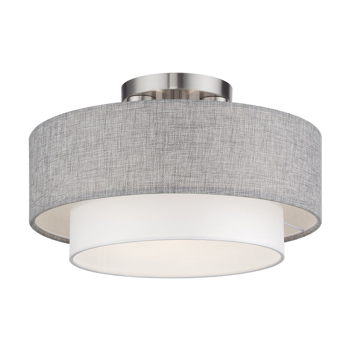 3 Light Brushed Nickel Large Semi-Flush With Hand Crafted Urban Gray