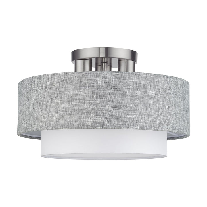 3 Light Brushed Nickel Large Semi-Flush With Hand Crafted Urban Gray