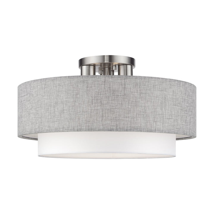 3 Light Brushed Nickel Large Semi-Flush With Hand Crafted Urban Gray by Livex Lighting
