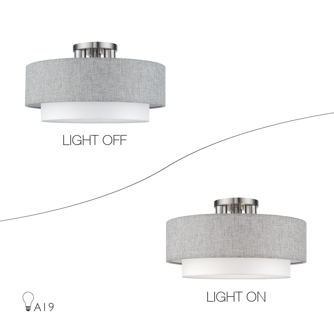 3 Light Brushed Nickel Large Semi-Flush With Hand Crafted Urban Gray