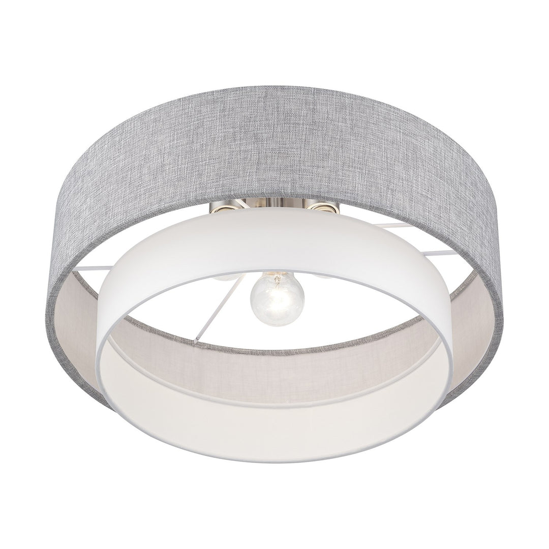 3 Light Brushed Nickel Large Semi-Flush With Hand Crafted Urban Gray