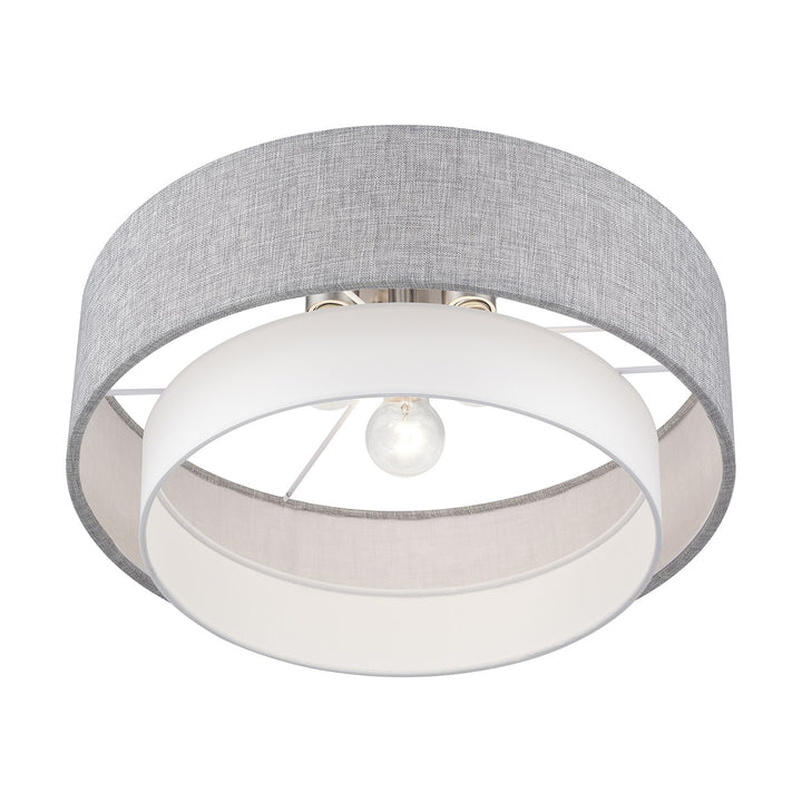 3 Light Brushed Nickel Large Semi-Flush With Hand Crafted Urban Gray