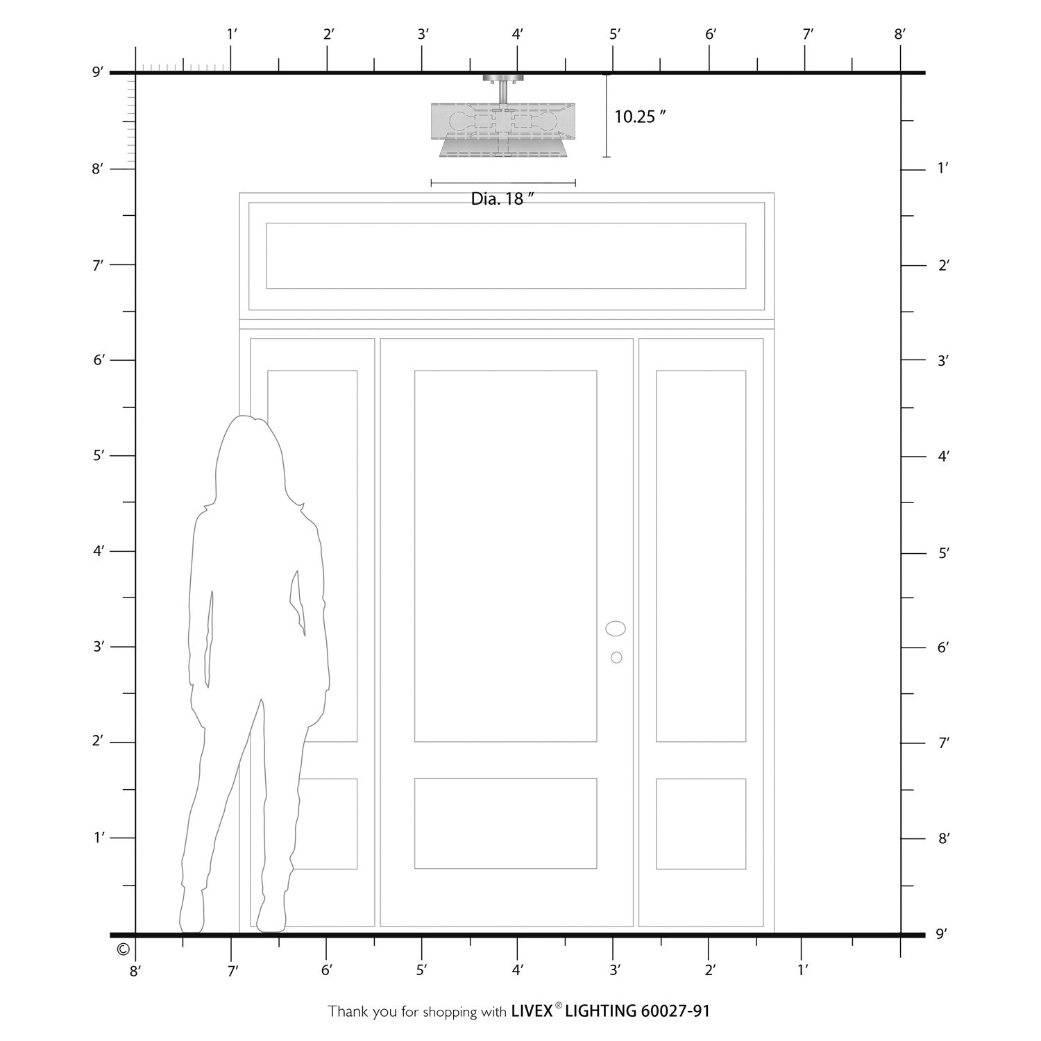4 Light Brushed Nickel Large Semi-Flush