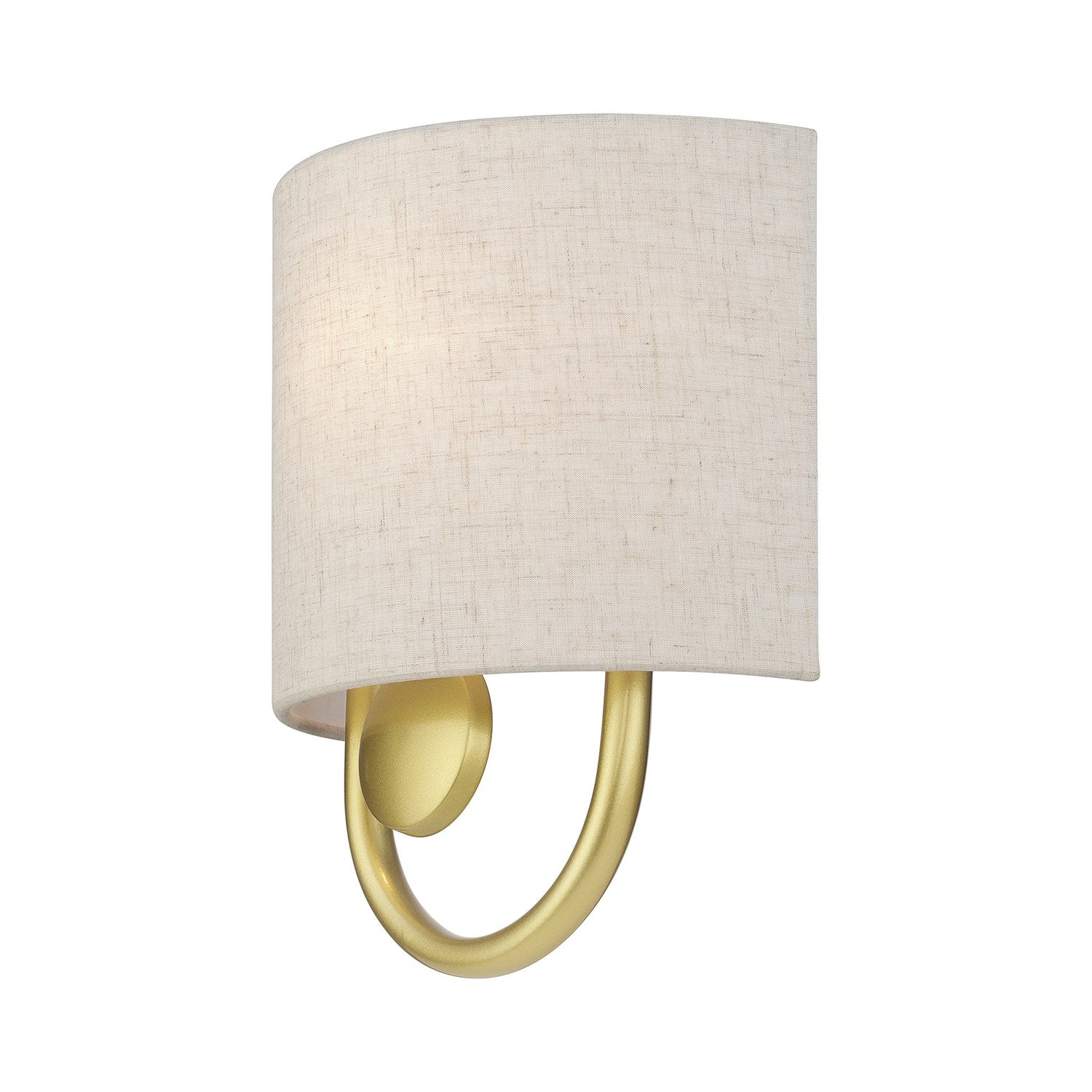 1 Light Soft Gold Ada Sconce With Hand Crafted Oatmeal Fabric Shade