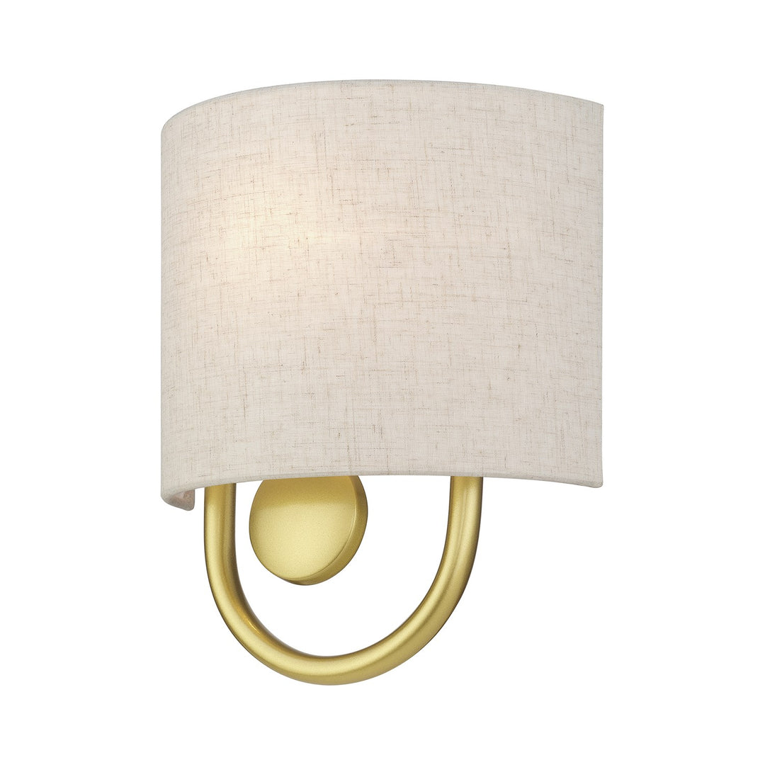 1 Light Soft Gold Ada Sconce With Hand Crafted Oatmeal Fabric Shade