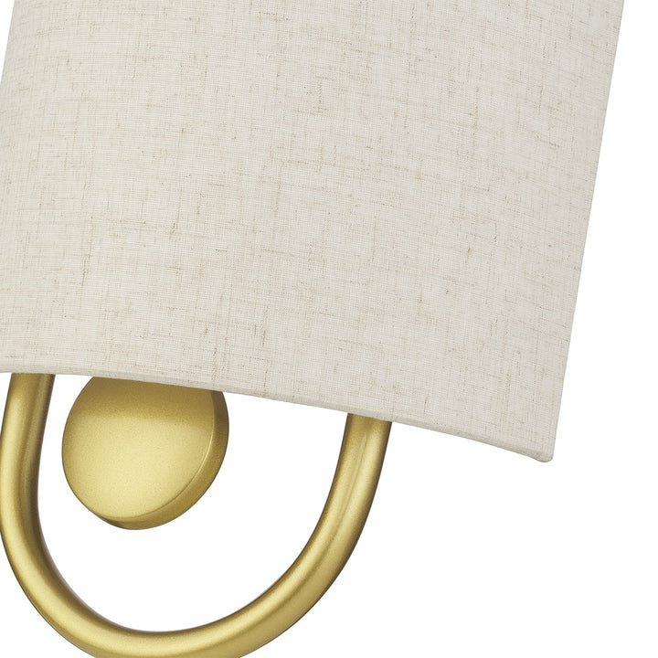 1 Light Soft Gold Ada Sconce With Hand Crafted Oatmeal Fabric Shade