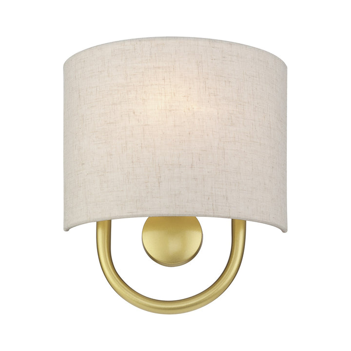 1 Light Soft Gold Ada Sconce With Hand Crafted Oatmeal Fabric Shade
