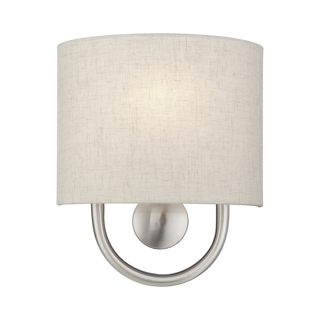 1 Light Brushed Nickel Ada Sconce With Hand Crafted Oatmeal Fabric Shade by Livex Lighting