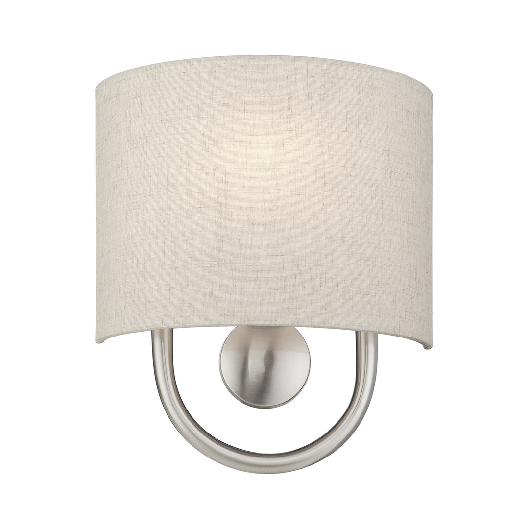 1 Light Brushed Nickel Ada Sconce With Hand Crafted Oatmeal Fabric Shade