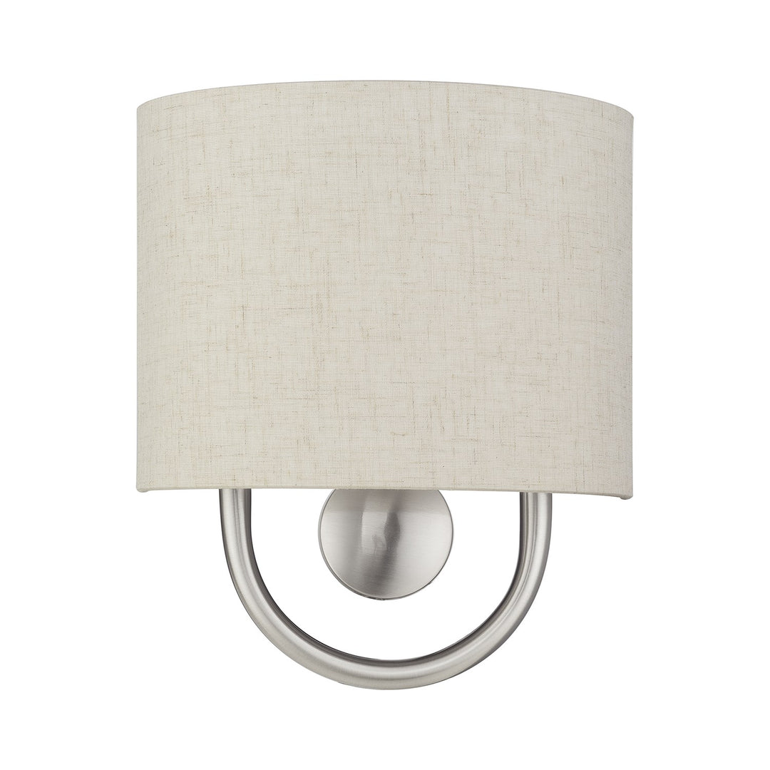 1 Light Brushed Nickel Ada Sconce With Hand Crafted Oatmeal Fabric Shade