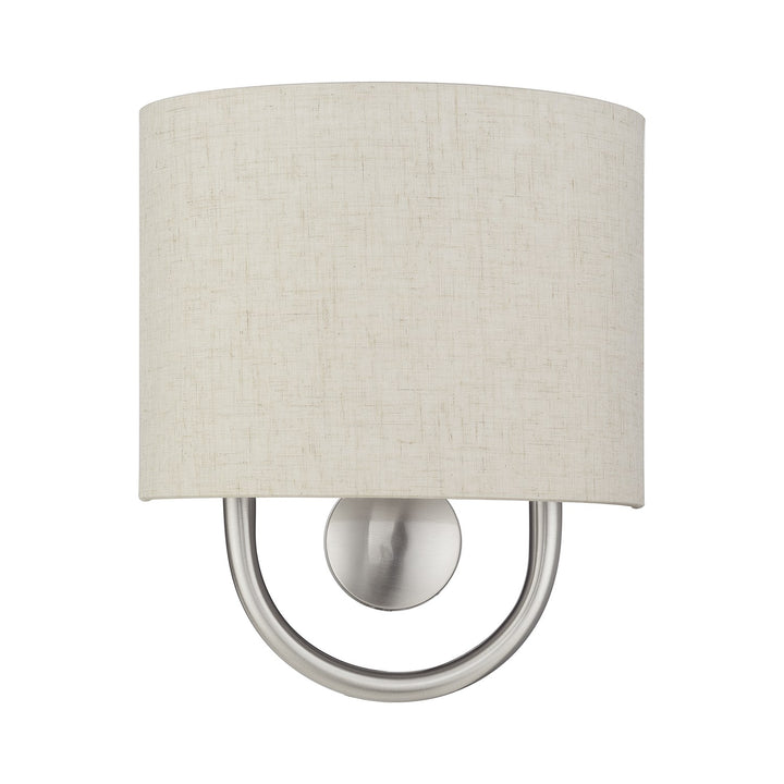 1 Light Brushed Nickel Ada Sconce With Hand Crafted Oatmeal Fabric Shade