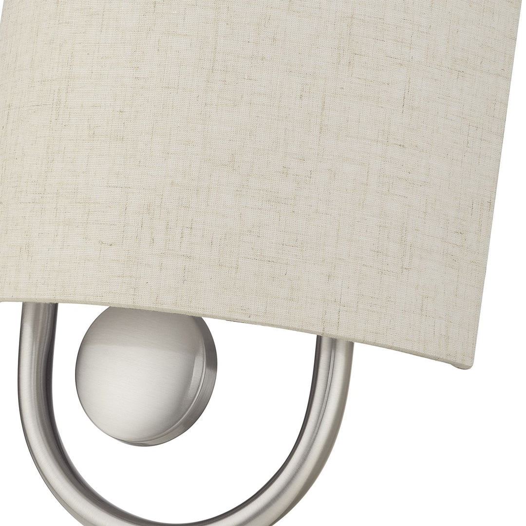 1 Light Brushed Nickel Ada Sconce With Hand Crafted Oatmeal Fabric Shade