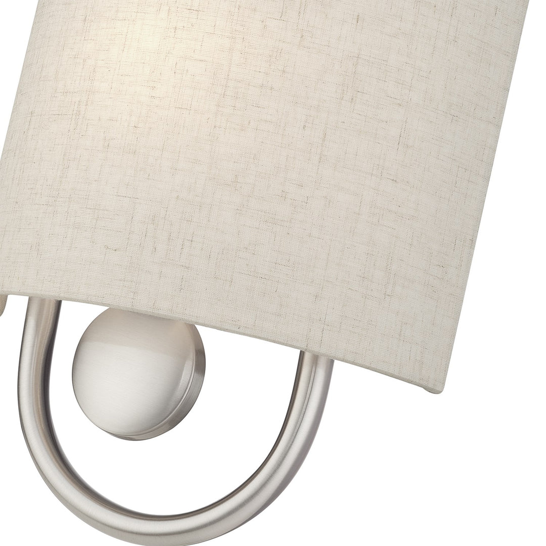 1 Light Brushed Nickel Ada Sconce With Hand Crafted Oatmeal Fabric Shade