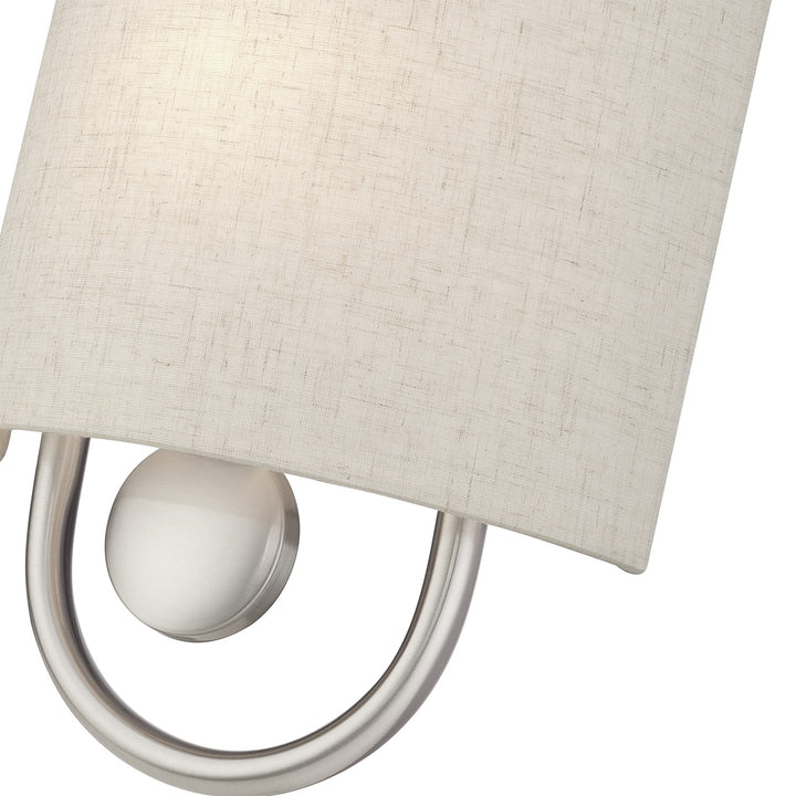 1 Light Brushed Nickel Ada Sconce With Hand Crafted Oatmeal Fabric Shade