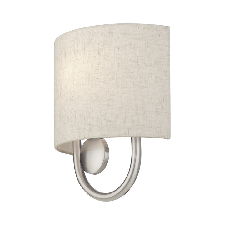 1 Light Brushed Nickel Ada Sconce With Hand Crafted Oatmeal Fabric Shade