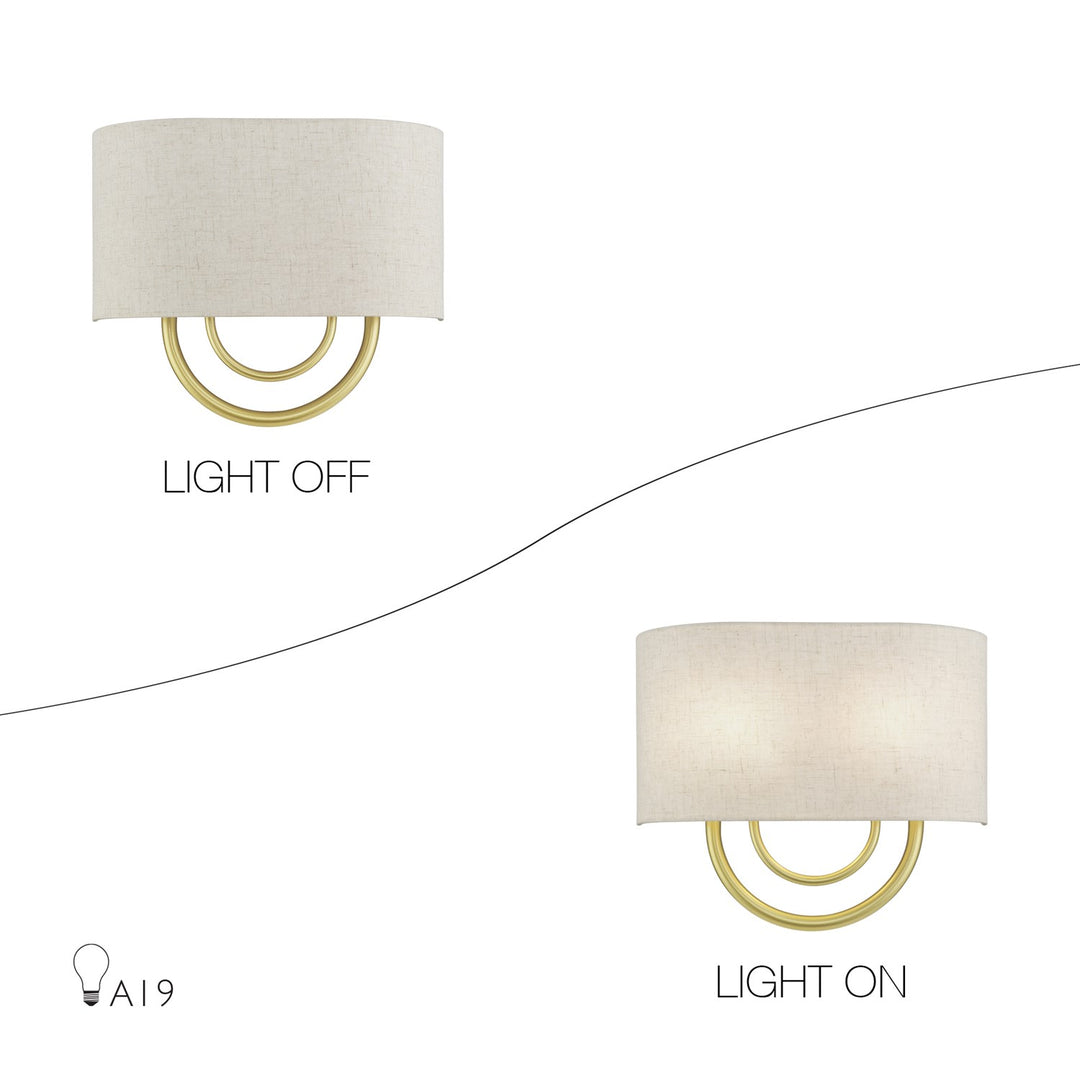 2 Light Soft Gold Ada Sconce With Hand Crafted Oatmeal Fabric Shade