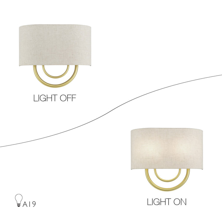 2 Light Soft Gold Ada Sconce With Hand Crafted Oatmeal Fabric Shade