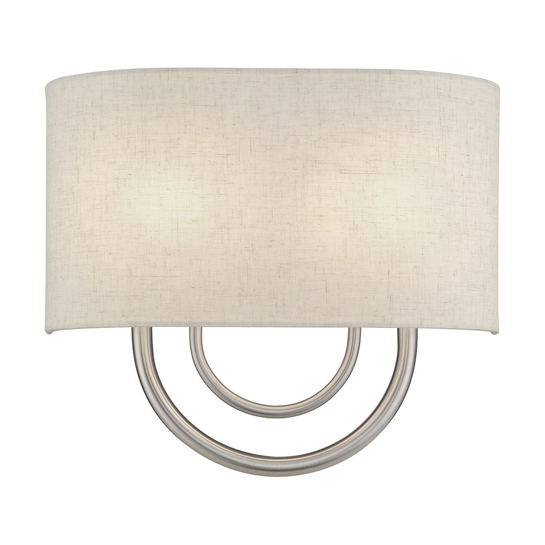 2 Light Brushed Nickel Ada Sconce With Hand Crafted Oatmeal Fabric Shade by Livex Lighting