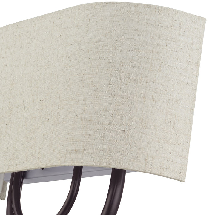 2 Light English Bronze Ada Sconce With Hand Crafted Oatmeal Fabric Shade