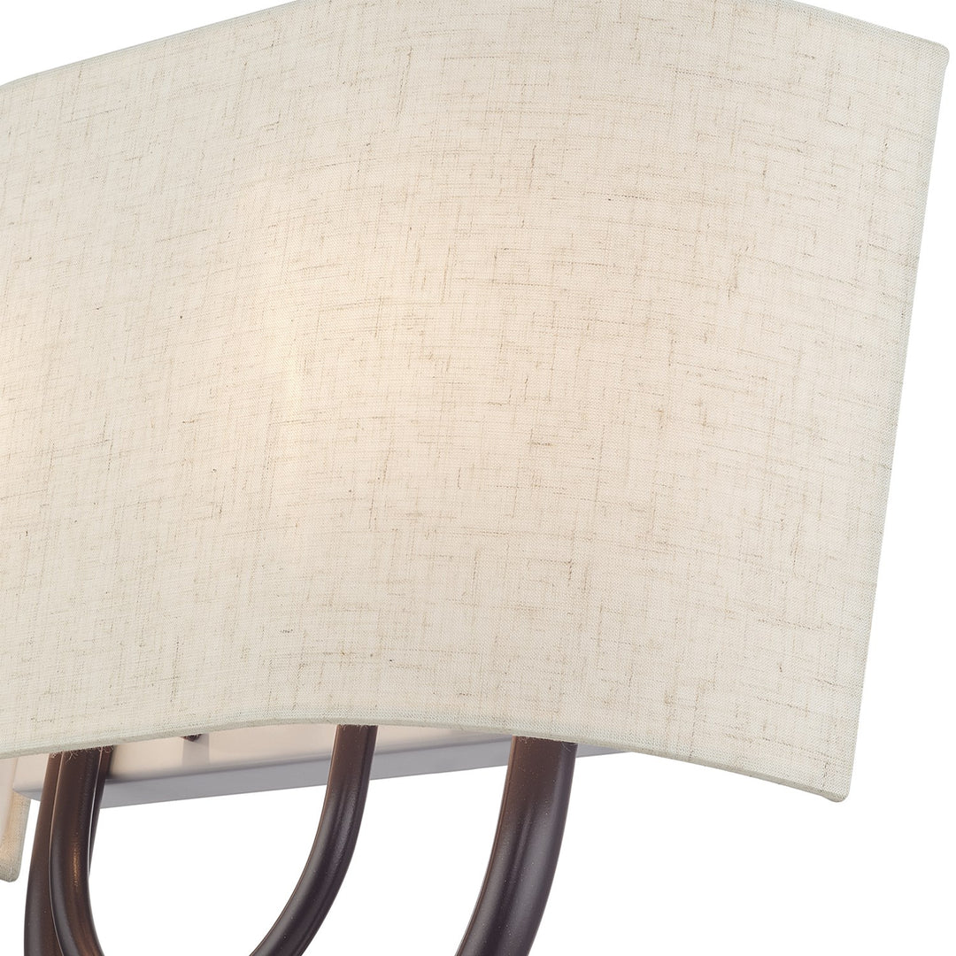 2 Light English Bronze Ada Sconce With Hand Crafted Oatmeal Fabric Shade