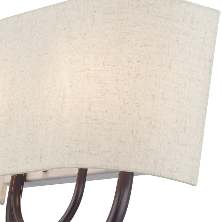 2 Light English Bronze Ada Sconce With Hand Crafted Oatmeal Fabric Shade