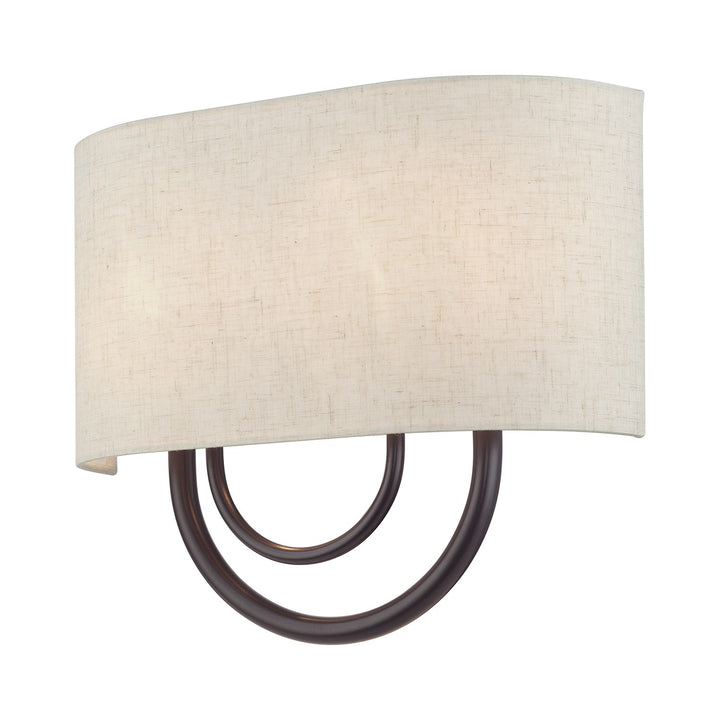 2 Light English Bronze Ada Sconce With Hand Crafted Oatmeal Fabric Shade