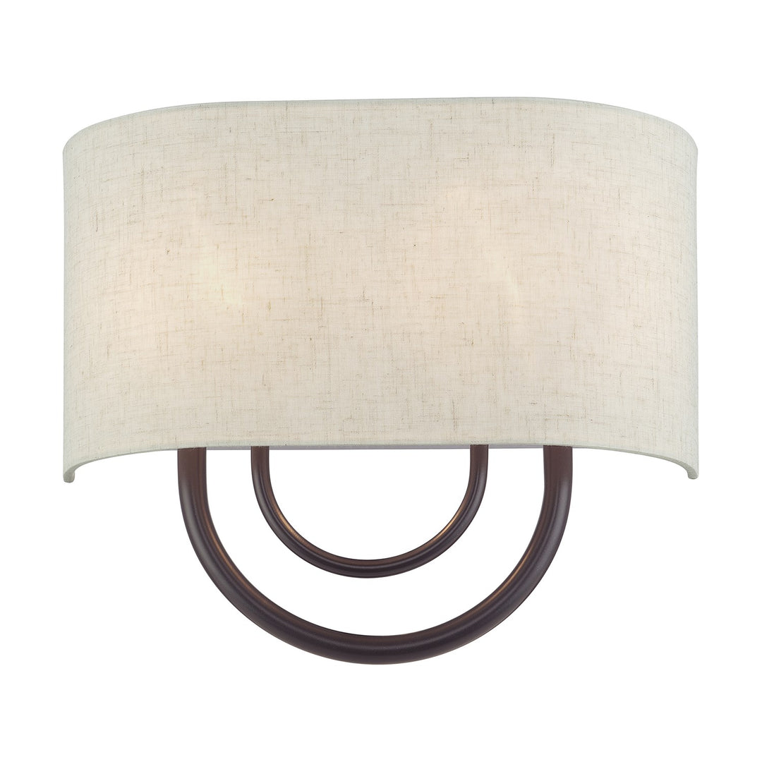 2 Light English Bronze Ada Sconce With Hand Crafted Oatmeal Fabric Shade