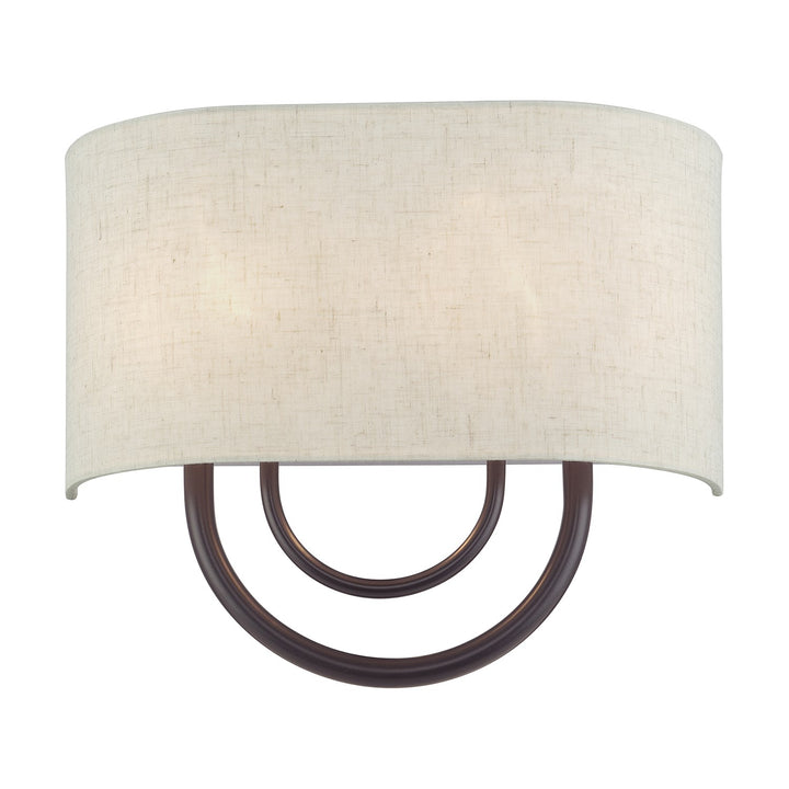 2 Light English Bronze Ada Sconce With Hand Crafted Oatmeal Fabric Shade