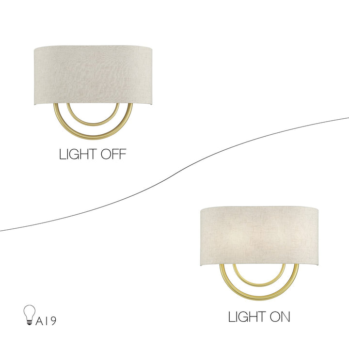 2 Light Soft Gold Large Ada Sconce With Hand Crafted Oatmeal Fabric Shade
