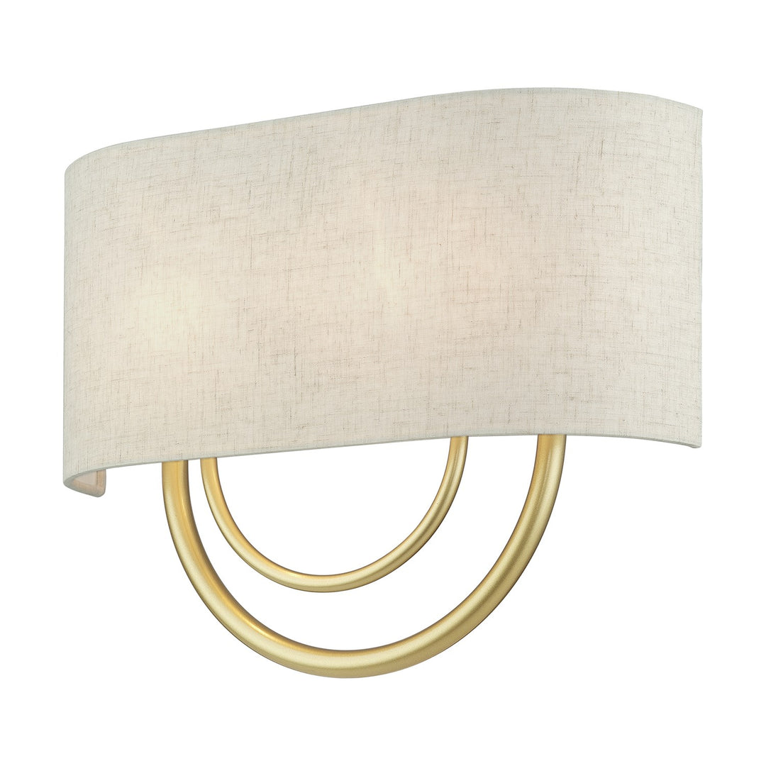 2 Light Soft Gold Large Ada Sconce With Hand Crafted Oatmeal Fabric Shade