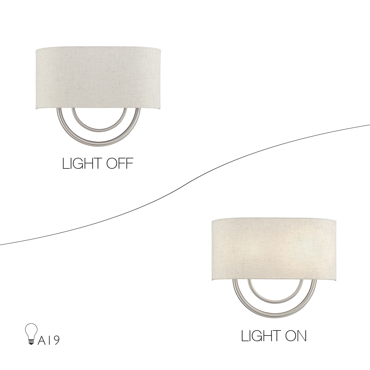 2 Light Brushed Nickel Large Ada Sconce With Hand Crafted Oatmeal Fabric Shade