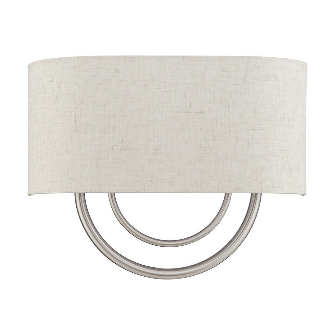 2 Light Brushed Nickel Large Ada Sconce With Hand Crafted Oatmeal Fabric Shade