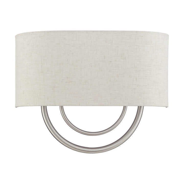 2 Light Brushed Nickel Large Ada Sconce With Hand Crafted Oatmeal Fabric Shade