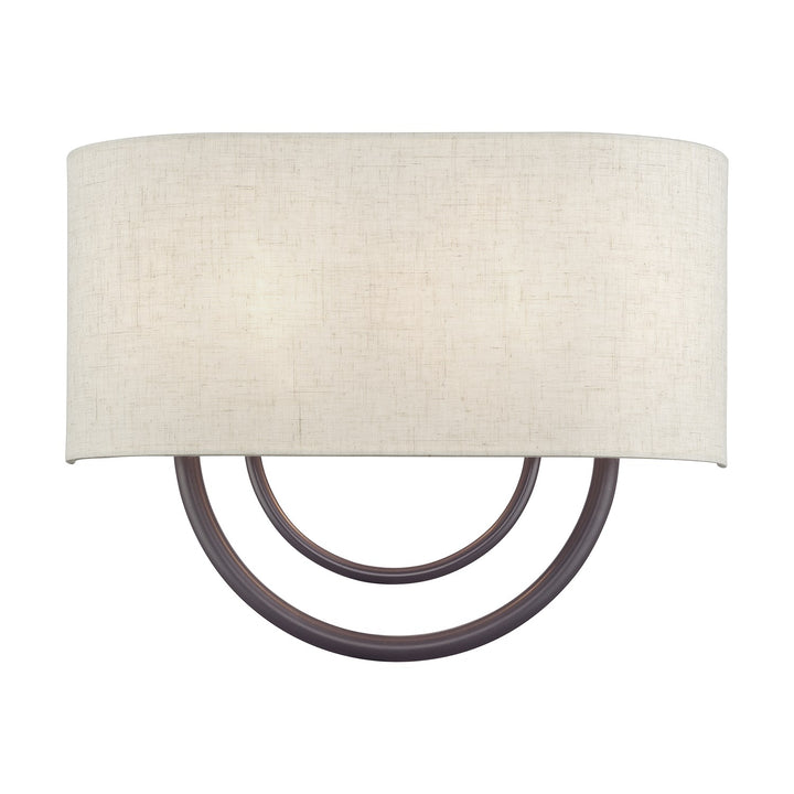 2 Light English Bronze Large Ada Sconce With Hand Crafted Oatmeal Fabric Shade by Livex Lighting