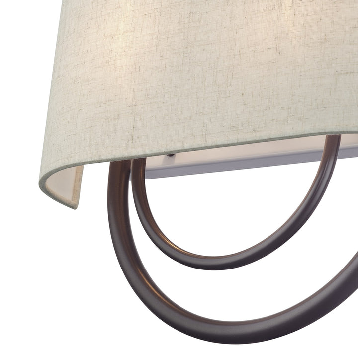 2 Light English Bronze Large Ada Sconce With Hand Crafted Oatmeal Fabric Shade