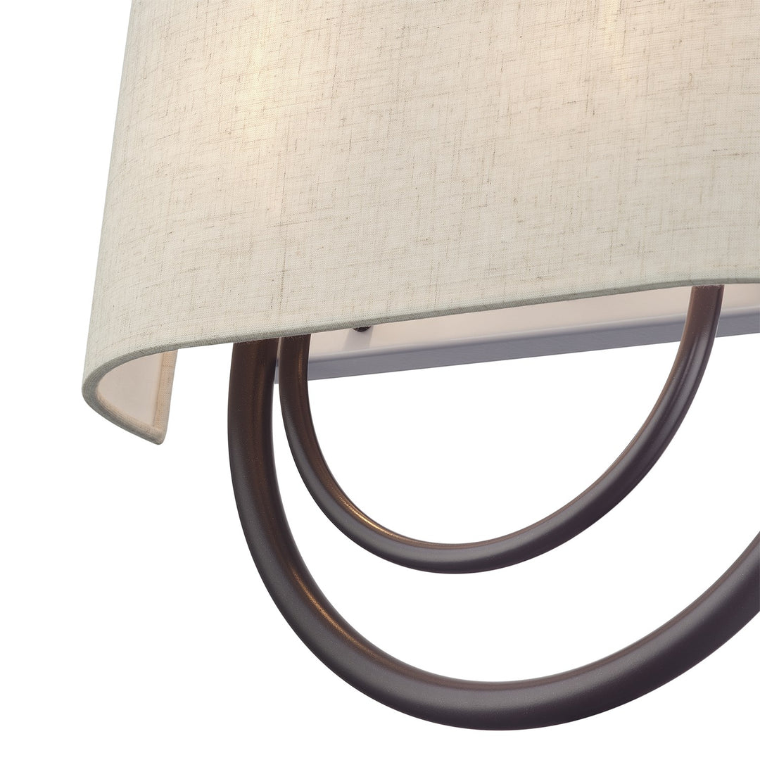 2 Light English Bronze Large Ada Sconce With Hand Crafted Oatmeal Fabric Shade