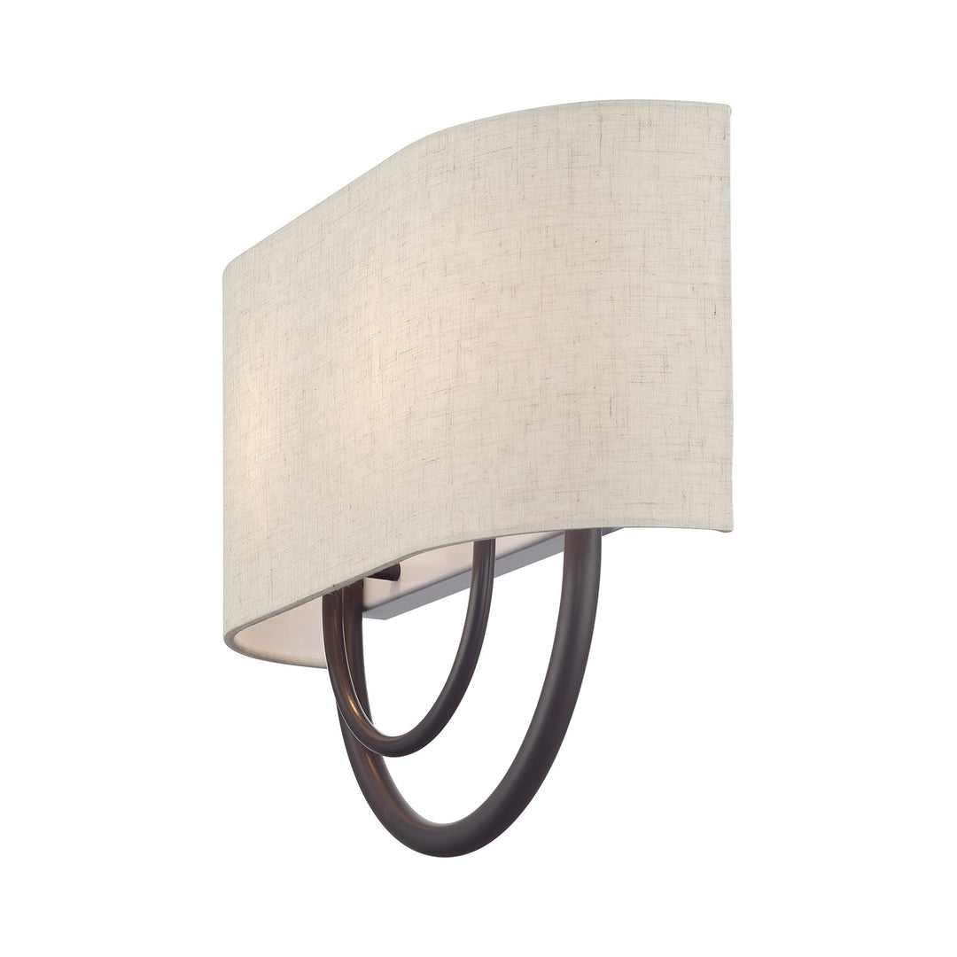 2 Light English Bronze Large Ada Sconce With Hand Crafted Oatmeal Fabric Shade