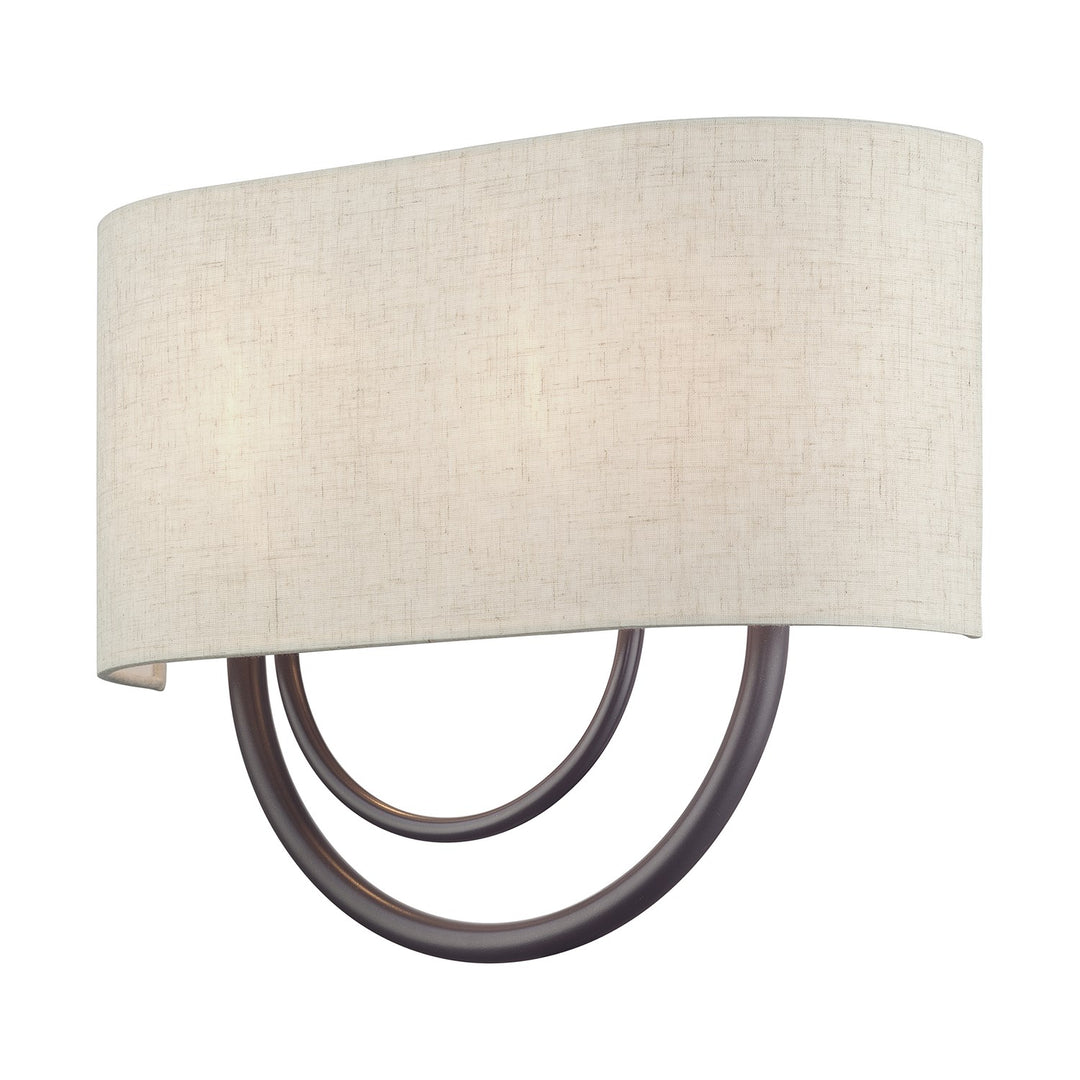 2 Light English Bronze Large Ada Sconce With Hand Crafted Oatmeal Fabric Shade