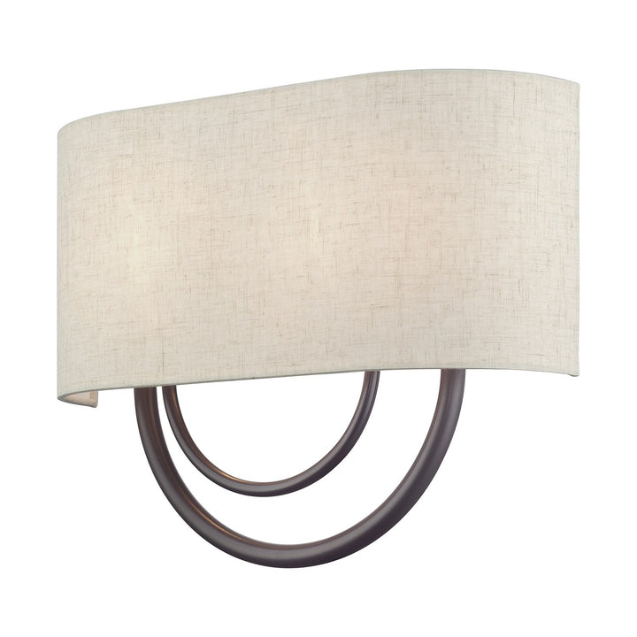 2 Light English Bronze Large Ada Sconce With Hand Crafted Oatmeal Fabric Shade