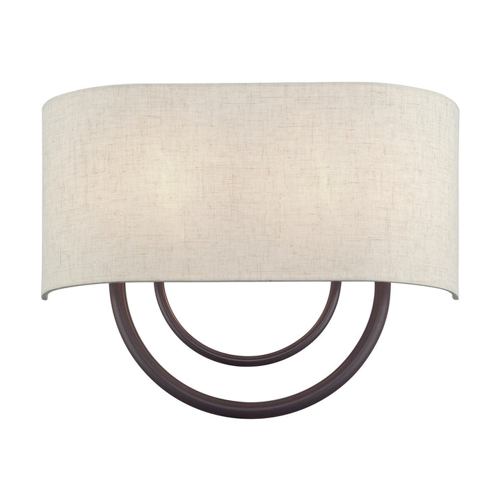 2 Light English Bronze Large Ada Sconce With Hand Crafted Oatmeal Fabric Shade