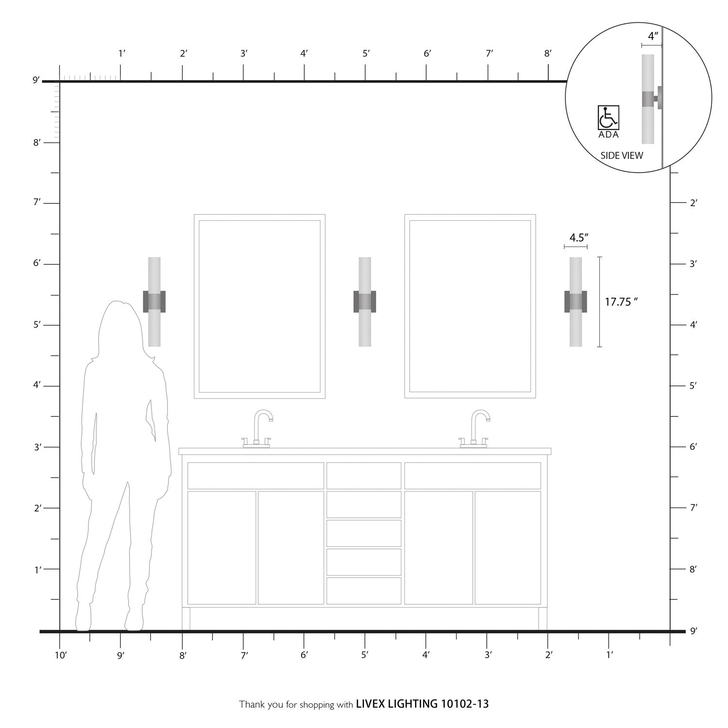 2 Light Textured White Ada Vanity Sconce