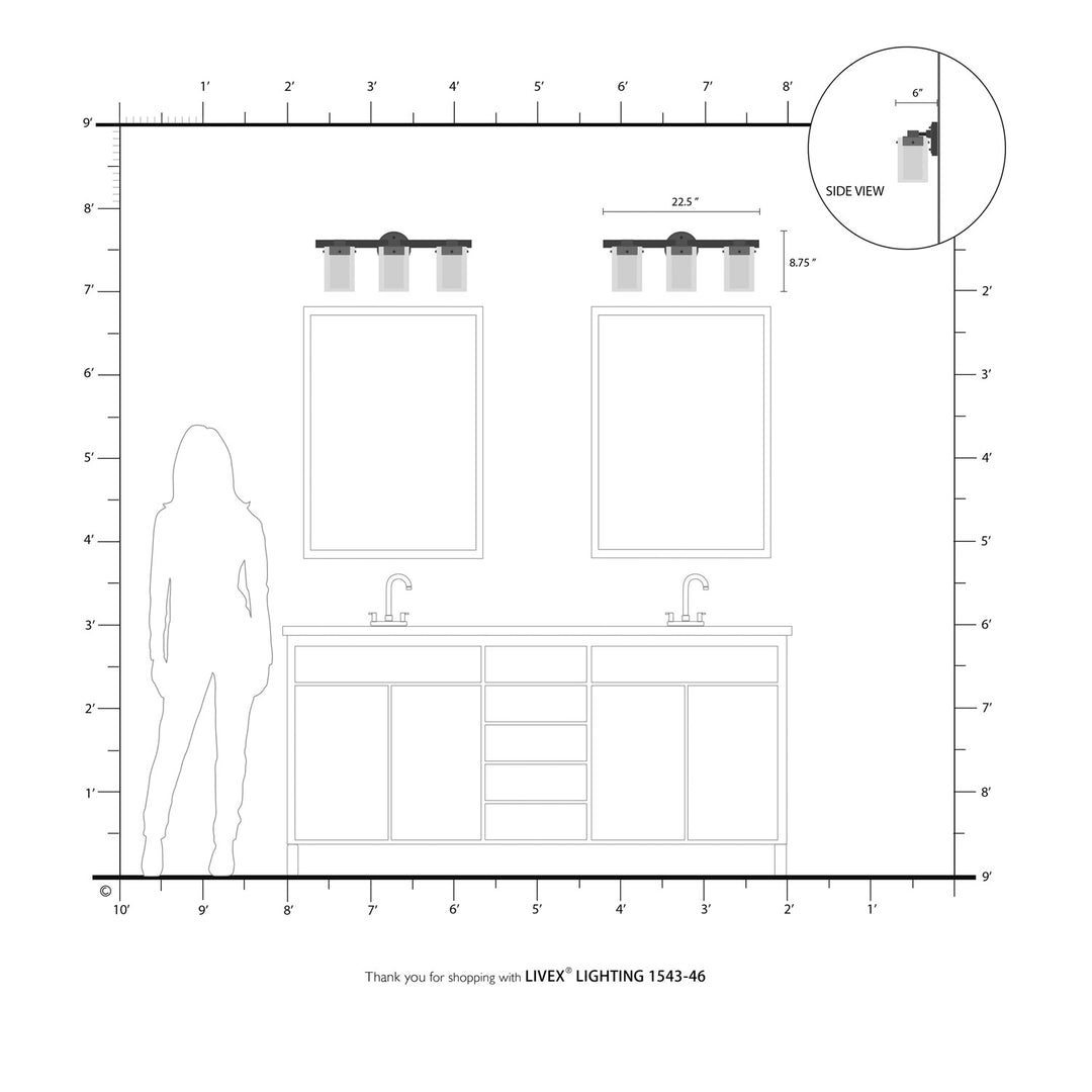 3 Light Polished Black Chrome Bath Vanity