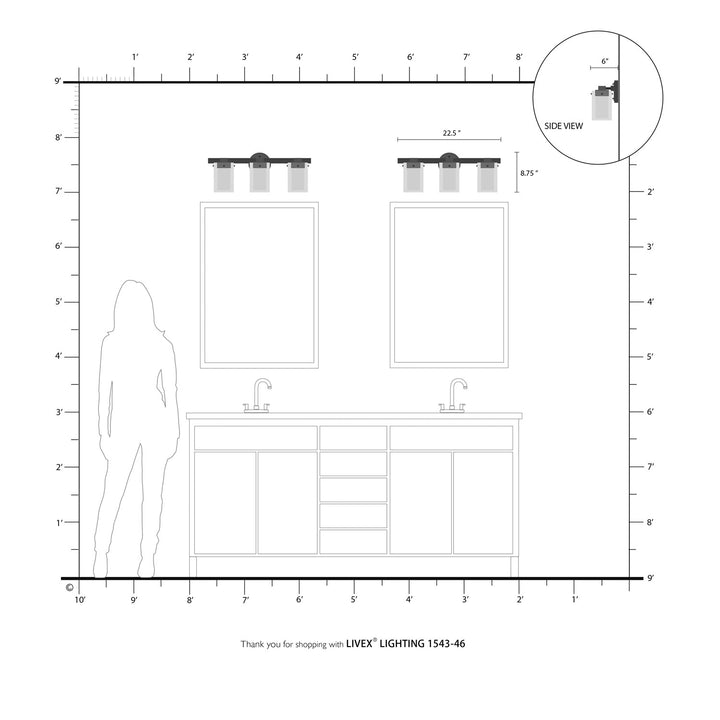 3 Light Polished Black Chrome Bath Vanity