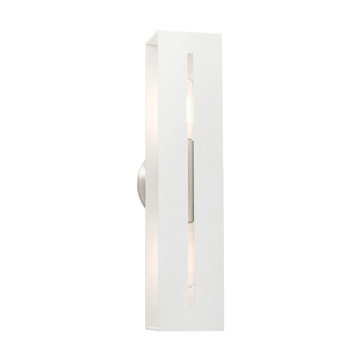 2 Light Textured White With Brushed Nickel Finish Accents Ada Vanity Sconce