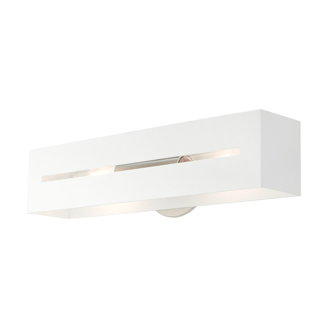 2 Light Textured White With Brushed Nickel Finish Accents Ada Vanity Sconce