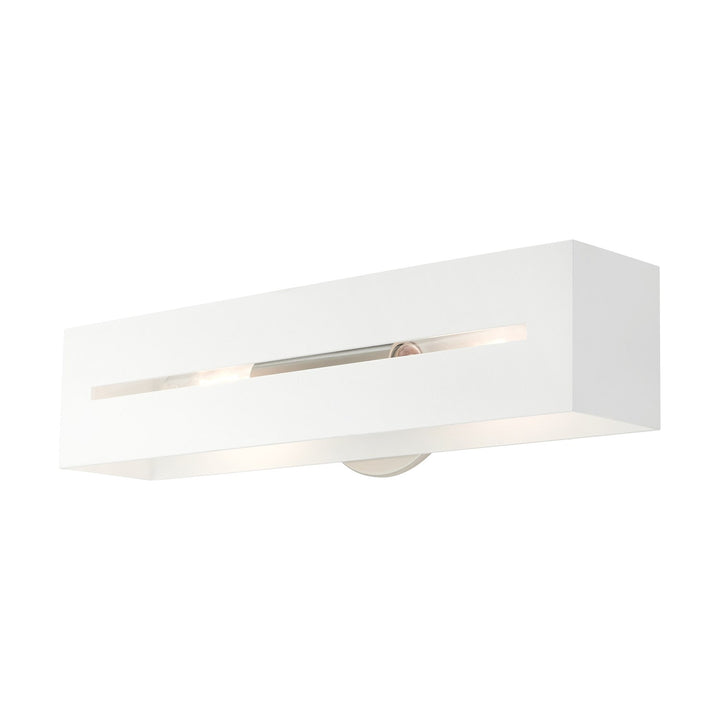2 Light Textured White With Brushed Nickel Finish Accents Ada Vanity Sconce