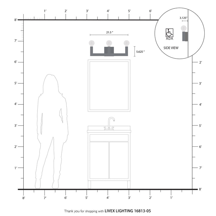 3 Light Polished Chrome Bath Vanity